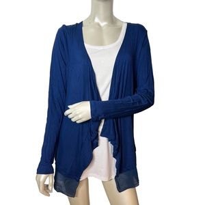 Esperanza Navy Blue Long Sleeve with Sheer hem Draped Cardigan